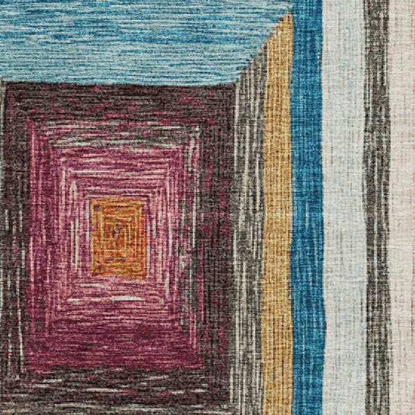 HomeRoots 9' X 12' Amber Pink & Teal Geometric Area Rug - Washable, Stain-Resistant, UV Protected for Homes 709335