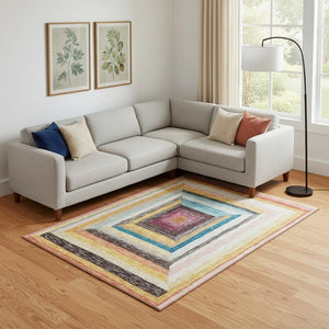 HomeRoots 10' X 14' Amber Pink Teal Geometric Washable Area Rug - Durable, UV-Protected & Stylish for Any Room! 709336