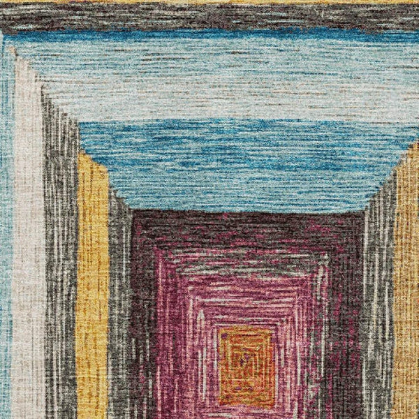 HomeRoots 10' X 14' Amber Pink Teal Geometric Washable Area Rug - Durable, UV-Protected & Stylish for Any Room! 709336