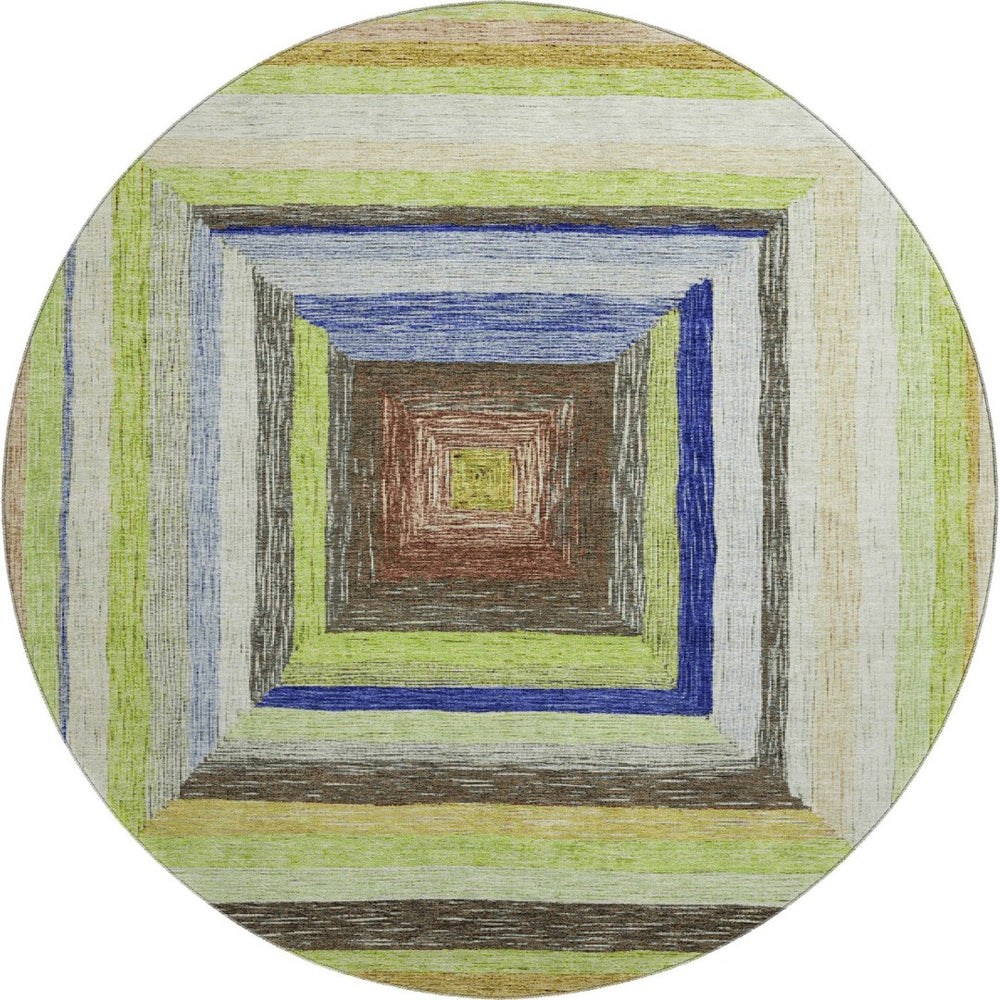 HomeRoots 8' X 10' Vibrant Geometric Washable Area Rug in Lime Green, Blue & Brown - UV Protection & Non-Slip! 709340