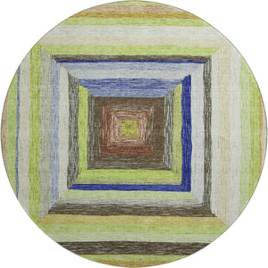 HomeRoots 8' X 10' Vibrant Geometric Washable Area Rug in Lime Green, Blue & Brown - UV Protection & Non-Slip! 709340