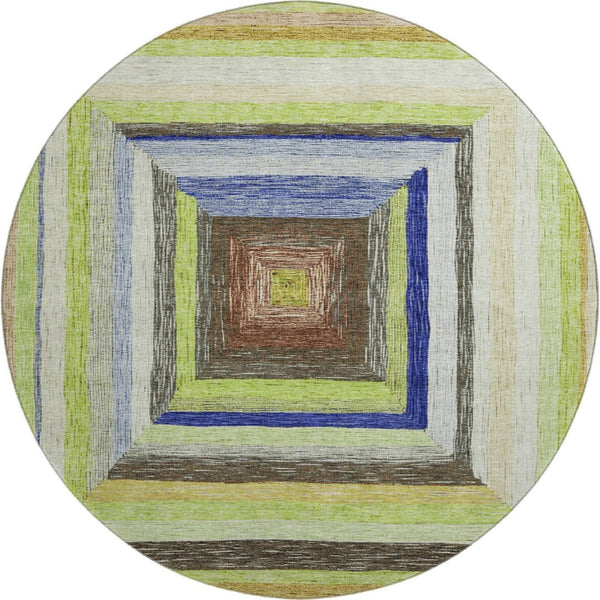 HomeRoots 8' X 10' Vibrant Geometric Washable Area Rug in Lime Green, Blue & Brown - UV Protection & Non-Slip! 709340