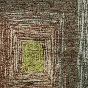 HomeRoots 8' X 10' Vibrant Geometric Washable Area Rug in Lime Green, Blue & Brown - UV Protection & Non-Slip! 709340