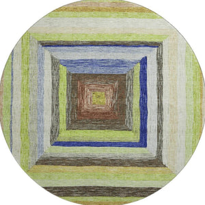 HomeRoots 8' X 10' Vibrant Geometric Washable Area Rug in Lime Green, Blue & Brown - UV Protection & Non-Slip! 709340