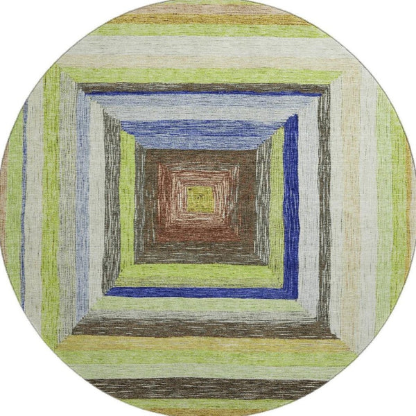 HomeRoots 8' X 10' Vibrant Geometric Washable Area Rug in Lime Green, Blue & Brown - UV Protection & Non-Slip! 709340