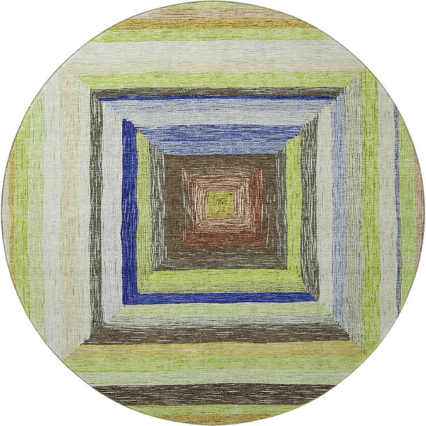 HomeRoots 8' X 10' Vibrant Geometric Washable Area Rug in Lime Green, Blue & Brown - UV Protection & Non-Slip! 709340