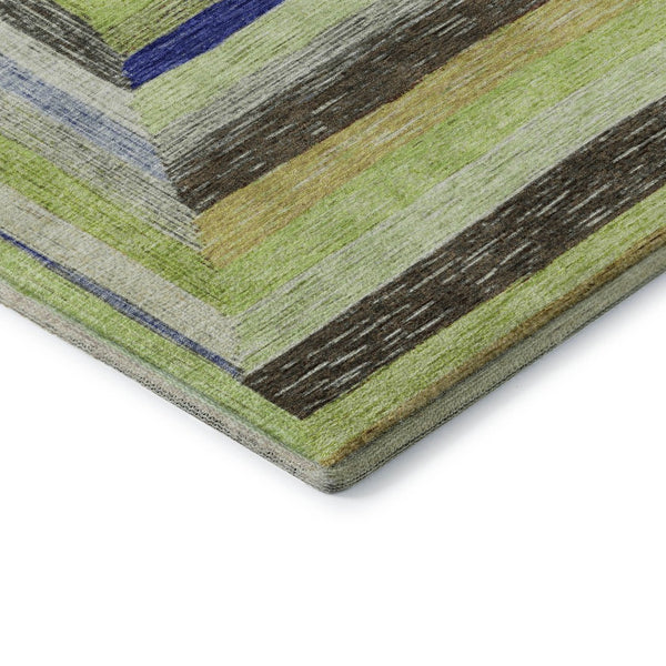 HomeRoots 9' X 12' Vibrant Lime Green, Blue & Brown Geometric Washable Area Rug with Non-Slip Backing 709341