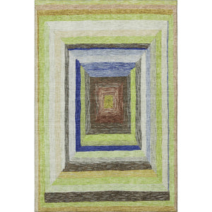 HomeRoots 9' X 12' Vibrant Lime Green, Blue & Brown Geometric Washable Area Rug with Non-Slip Backing 709341