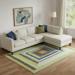 HomeRoots 10' Vibrant Lime Green, Blue & Brown Geometric Area Rug - Washable, UV-Protected & Non-Slip! 709342