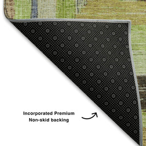 HomeRoots 10' Vibrant Lime Green, Blue & Brown Geometric Area Rug - Washable, UV-Protected & Non-Slip! 709342