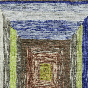 HomeRoots 10' Vibrant Lime Green, Blue & Brown Geometric Area Rug - Washable, UV-Protected & Non-Slip! 709342