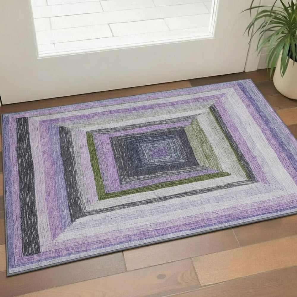 HomeRoots 5' Geometric Washable Area Rug in Lavender, Ivory, Charcoal - UV Protected, Stain Resistant & Non-Slip 709344