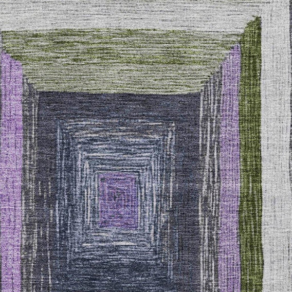 HomeRoots 5' Geometric Washable Area Rug in Lavender, Ivory, Charcoal - UV Protected, Stain Resistant & Non-Slip 709344
