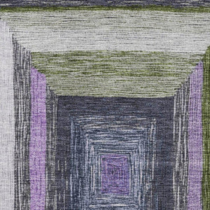 HomeRoots 8' Modern Geometric Washable Round Rug in Lavender, Ivory & Charcoal – UV & Stain Resistant Design 709345