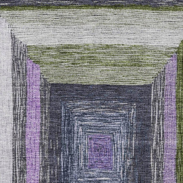 HomeRoots 8' Modern Geometric Washable Round Rug in Lavender, Ivory & Charcoal – UV & Stain Resistant Design 709345