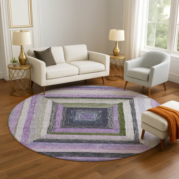 HomeRoots 8' X 10' Stylish Lavender & Ivory Geometric Area Rug - Washable, UV Protected, Perfect for Families! 709346