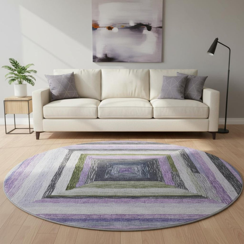 HomeRoots 8' X 10' Stylish Lavender & Ivory Geometric Area Rug - Washable, UV Protected, Perfect for Families! 709346