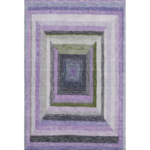 HomeRoots 9' X 12' Stylish Lavender Ivory Charcoal Geometric Area Rug - Washable, UV-Protected & Durable! 709347