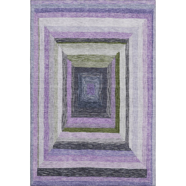 HomeRoots 9' X 12' Stylish Lavender Ivory Charcoal Geometric Area Rug - Washable, UV-Protected & Durable! 709347