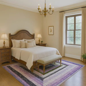 HomeRoots 9' X 12' Stylish Lavender Ivory Charcoal Geometric Area Rug - Washable, UV-Protected & Durable! 709347