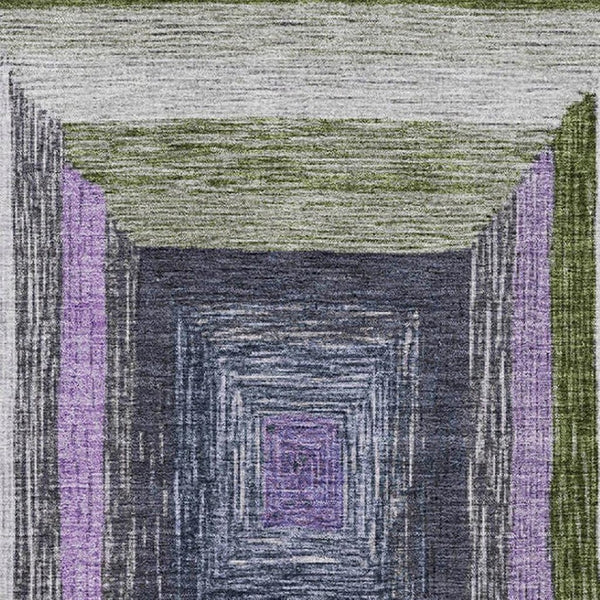 HomeRoots 9' X 12' Stylish Lavender Ivory Charcoal Geometric Area Rug - Washable, UV-Protected & Durable! 709347