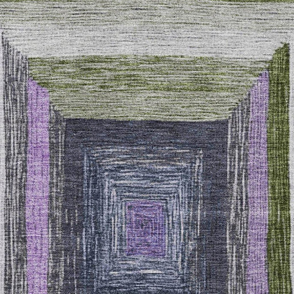 HomeRoots 10' X 14' Modern Geometric Lavender Ivory Charcoal Area Rug - UV Protected & Washable Design 709348