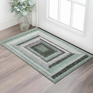 HomeRoots 5' X 8' Pale Aqua Ivory Gray Geometric Area Rug - Washable, Durable, UV Protected for Modern Homes 709350