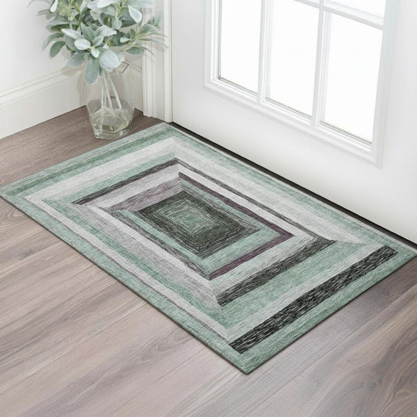 HomeRoots 5' X 8' Pale Aqua Ivory Gray Geometric Area Rug - Washable, Durable, UV Protected for Modern Homes 709350