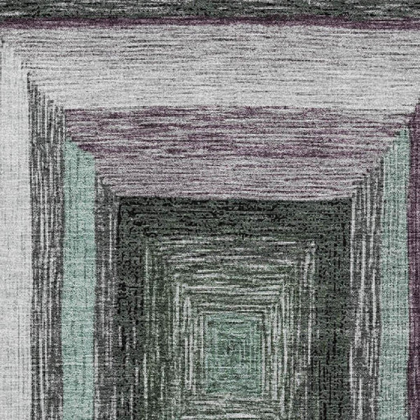 HomeRoots 5' X 8' Pale Aqua Ivory Gray Geometric Area Rug - Washable, Durable, UV Protected for Modern Homes 709350