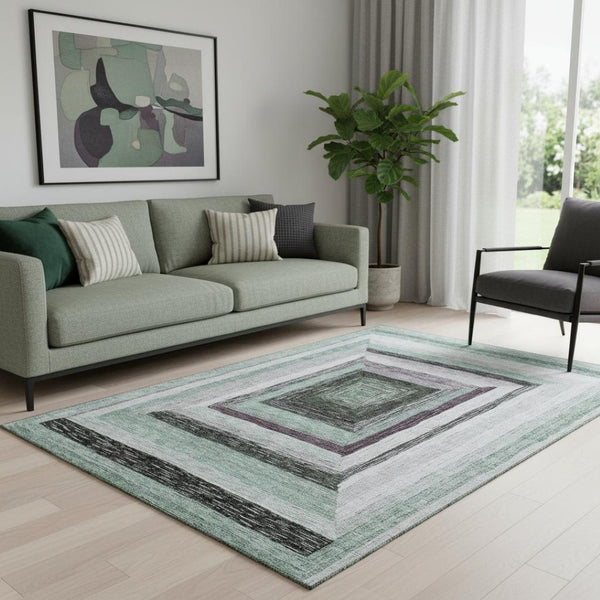 HomeRoots 8' Pale Aqua, Ivory & Gray Geometric Round Rug – Washable, UV-Protected & Perfect for Busy Homes! 709351
