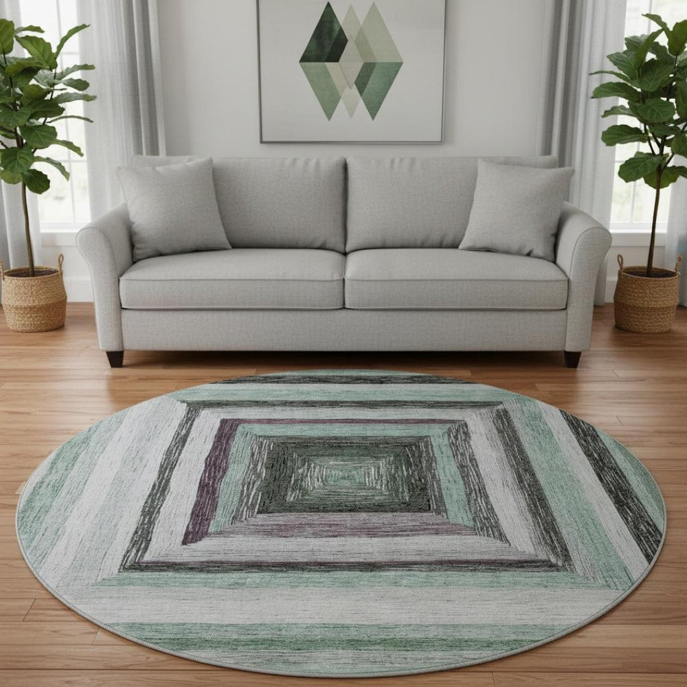 HomeRoots 8' X 10' Pale Aqua Ivory Gray Geometric Washable Area Rug - Durable, Stylish, UV Protected Design! 709352