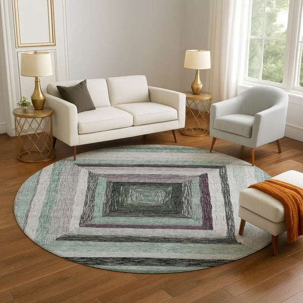 HomeRoots 8' X 10' Pale Aqua Ivory Gray Geometric Washable Area Rug - Durable, Stylish, UV Protected Design! 709352