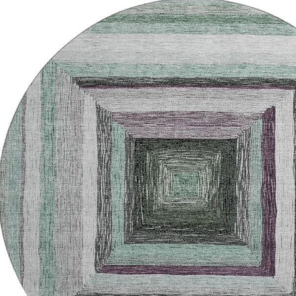 HomeRoots 8' X 10' Pale Aqua Ivory Gray Geometric Washable Area Rug - Durable, Stylish, UV Protected Design! 709352