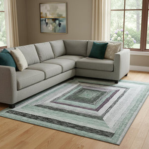 HomeRoots 9' X 12' Soft Modern Geometric Area Rug in Pale Aqua, Ivory & Gray - Durable, Washable, UV Protected! 709353