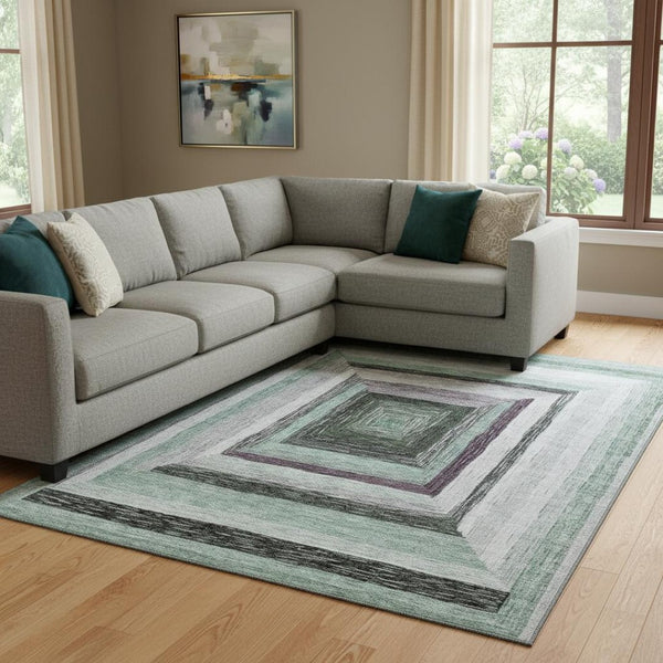HomeRoots 9' X 12' Soft Modern Geometric Area Rug in Pale Aqua, Ivory & Gray - Durable, Washable, UV Protected! 709353