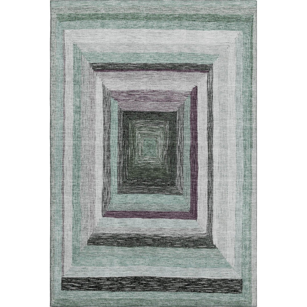 HomeRoots 9' X 12' Soft Modern Geometric Area Rug in Pale Aqua, Ivory & Gray - Durable, Washable, UV Protected! 709353