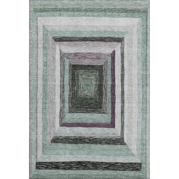 HomeRoots 10' Washable Pale Aqua, Ivory & Gray Geometric Area Rug with UV Protection for Home & Outdoor Use 709354