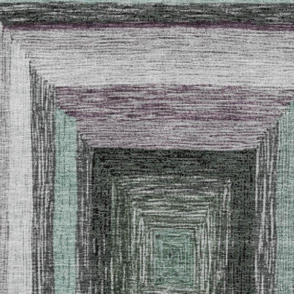 HomeRoots 10' Washable Pale Aqua, Ivory & Gray Geometric Area Rug with UV Protection for Home & Outdoor Use 709354