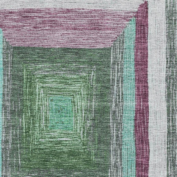 HomeRoots 5' X 8' Teal Mauve Ivory Geometric Washable Area Rug - Stylish, Durable, UV-Protected for Family Homes 709356