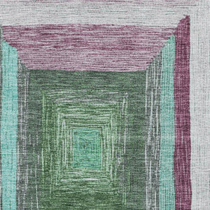 HomeRoots 8' Teal Mauve & Ivory Washable Round Rug - UV Protected, Stain-Resistant, Perfect for High Traffic Areas! 709357