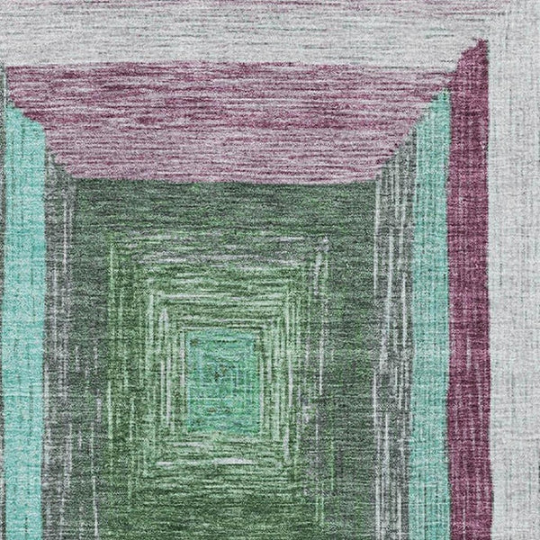 HomeRoots 8' Teal Mauve & Ivory Washable Round Rug - UV Protected, Stain-Resistant, Perfect for High Traffic Areas! 709357