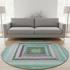 HomeRoots 8' X 10' Teal Mauve Ivory Geometric Area Rug – Washable, UV-Protected, & Ideal for High-Traffic Spaces 709358