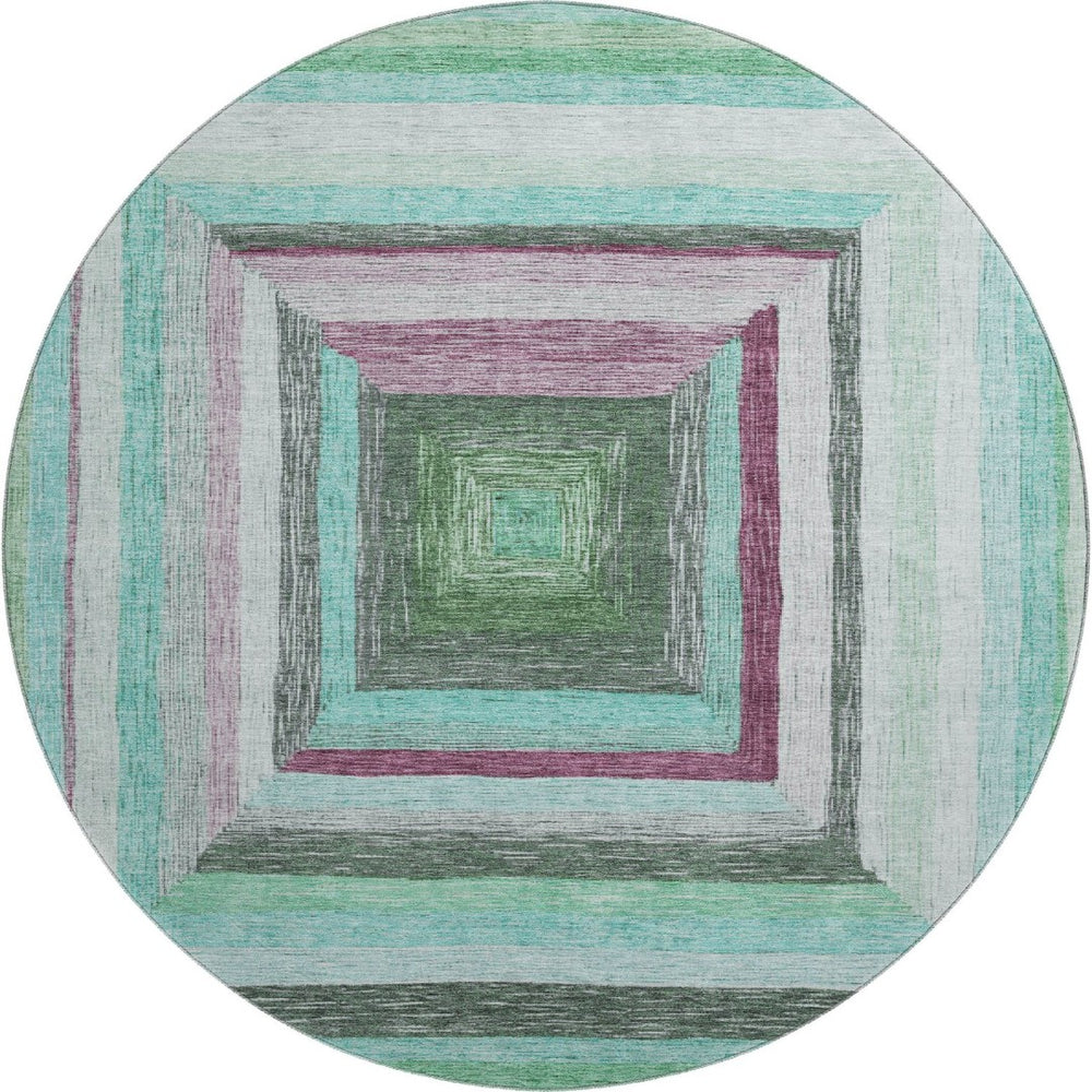HomeRoots 8' X 10' Teal Mauve Ivory Geometric Area Rug – Washable, UV-Protected, & Ideal for High-Traffic Spaces 709358