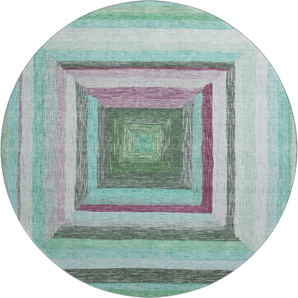 HomeRoots 8' X 10' Teal Mauve Ivory Geometric Area Rug – Washable, UV-Protected, & Ideal for High-Traffic Spaces 709358