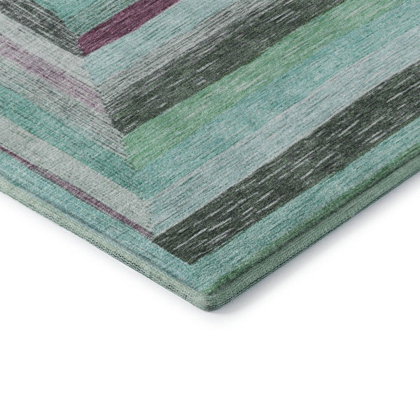 HomeRoots 8' X 10' Teal Mauve Ivory Geometric Area Rug – Washable, UV-Protected, & Ideal for High-Traffic Spaces 709358