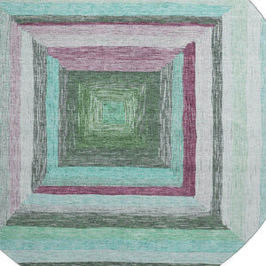 HomeRoots 8' X 10' Teal Mauve Ivory Geometric Area Rug – Washable, UV-Protected, & Ideal for High-Traffic Spaces 709358