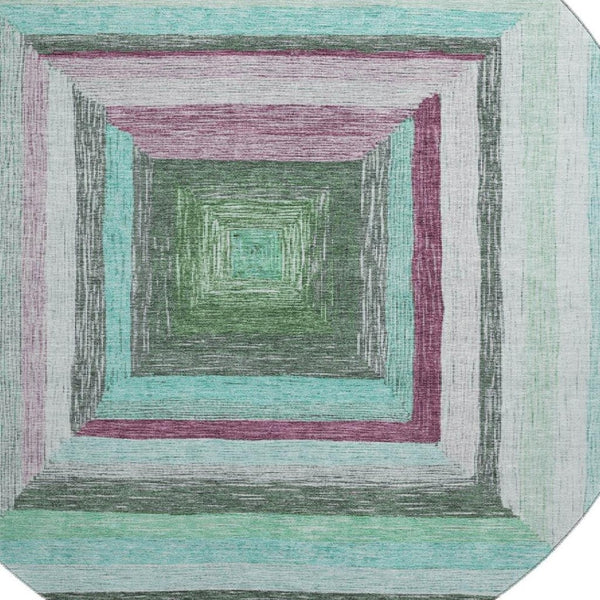HomeRoots 8' X 10' Teal Mauve Ivory Geometric Area Rug – Washable, UV-Protected, & Ideal for High-Traffic Spaces 709358