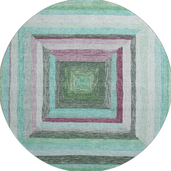 HomeRoots 8' X 10' Teal Mauve Ivory Geometric Area Rug – Washable, UV-Protected, & Ideal for High-Traffic Spaces 709358