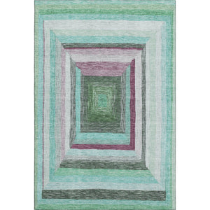 HomeRoots 9' X 12' Washable Geometric Area Rug in Teal, Mauve, and Ivory – UV Protected, Durable & Stylish! 709359