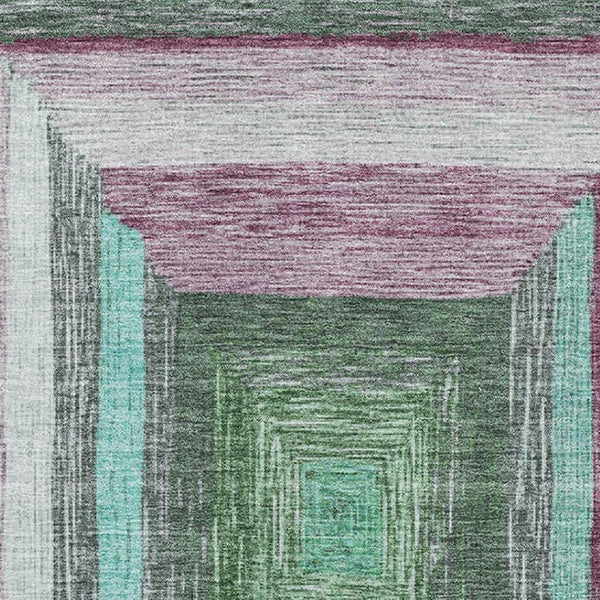 HomeRoots 9' X 12' Washable Geometric Area Rug in Teal, Mauve, and Ivory – UV Protected, Durable & Stylish! 709359